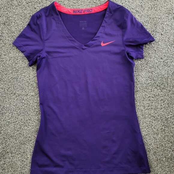 Nike Pro Purple V-Neck T-Shirt Small, Good Pre-Owned Condition - Picture 5 of 10